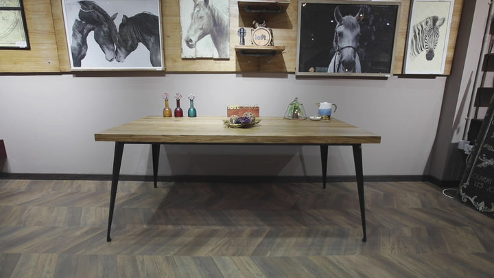 Industrial elm wood dining table sanctum classic detail 12.