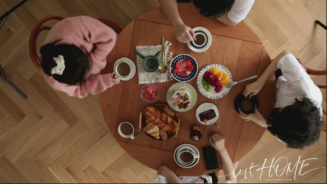 Scandinavian cherry wood extendable round dining table greekn detail 4.