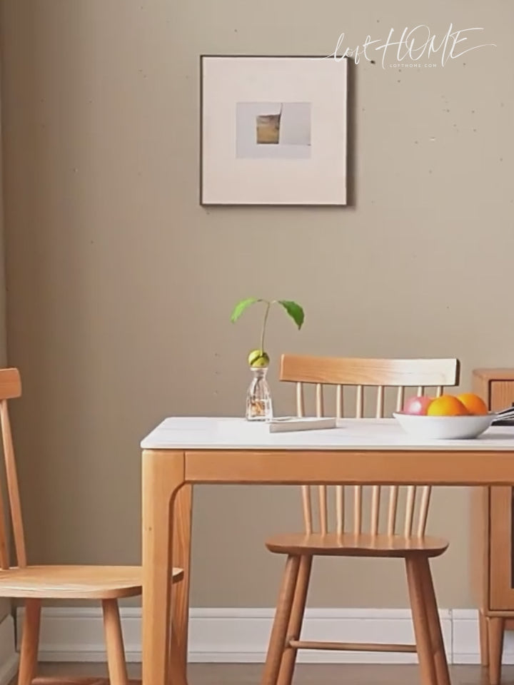 Scandinavian oak wood sintered stone dining table oaklin layered structure.