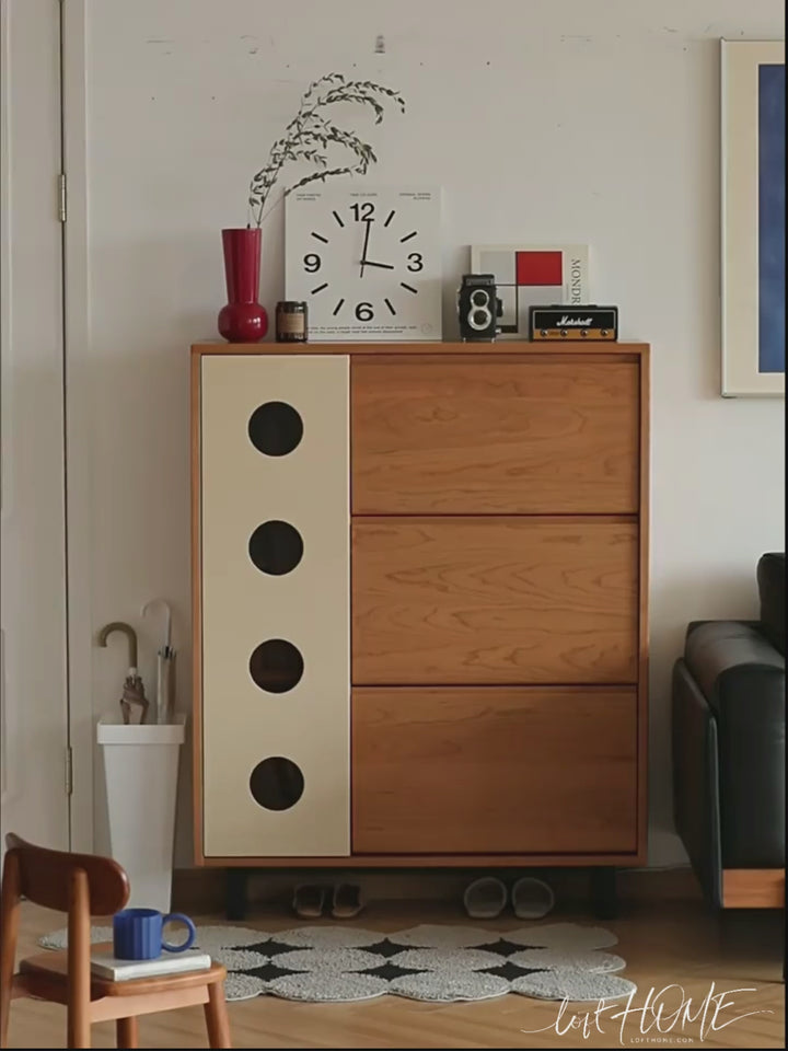 Scandinavian cherry wood shoe cabinet timeless detail 5.