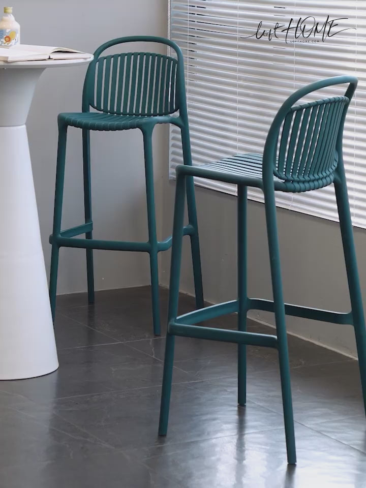 Contemporary plastic stackable bar chair flare detail 11.