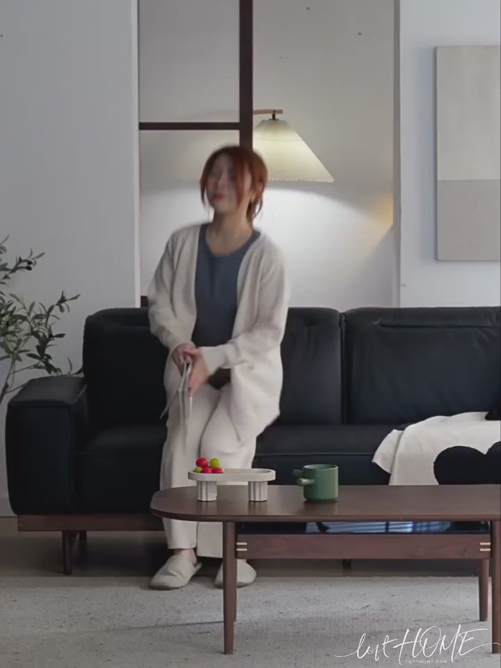 Japandi genuine leather 3 seater sofa river color swatches.