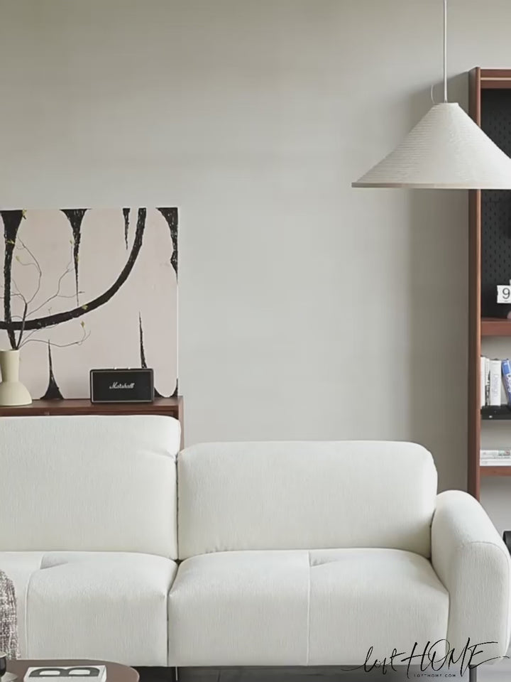 Minimalist chenille velvet fabric 3 seater sofa drift color swatches.