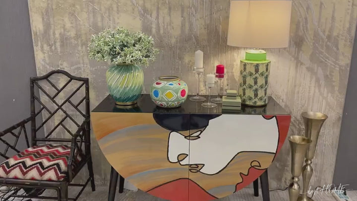 Eclectic wood storage cabinet low dreamy in close up details.