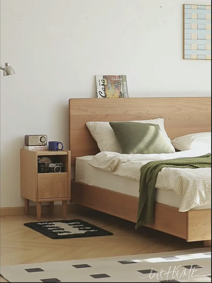 Scandinavian cherry wood side table cubo material variants.