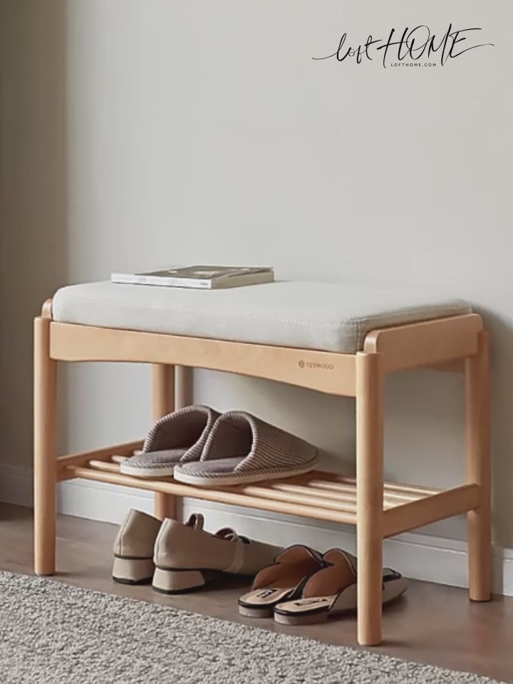 Scandinavian beech wood mixed weave fabric bench step detail 5.