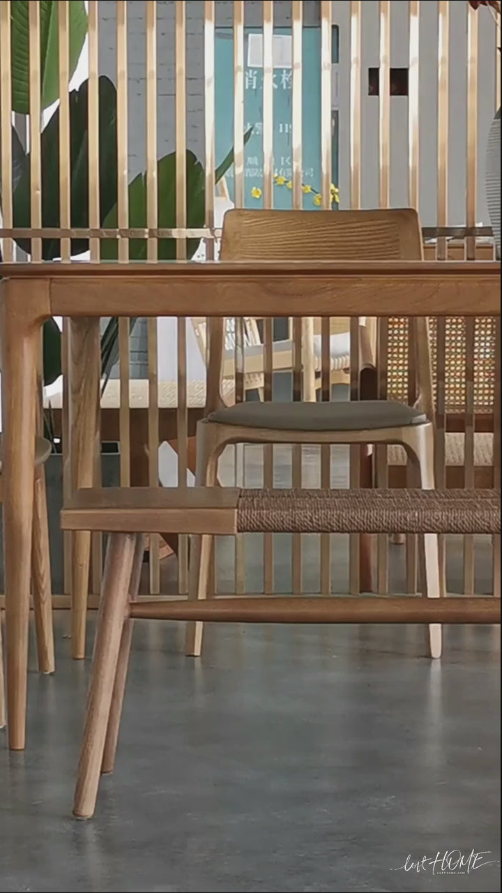 Japandi wood woven rope dining bench woven detail 17.