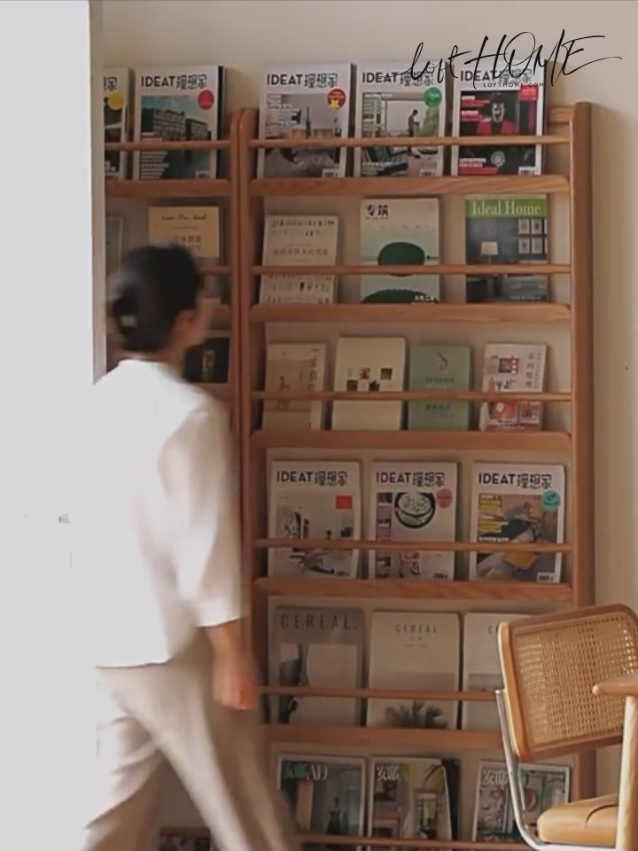 Scandinavian oak wood wall shelf bookshelf spire detail 16.