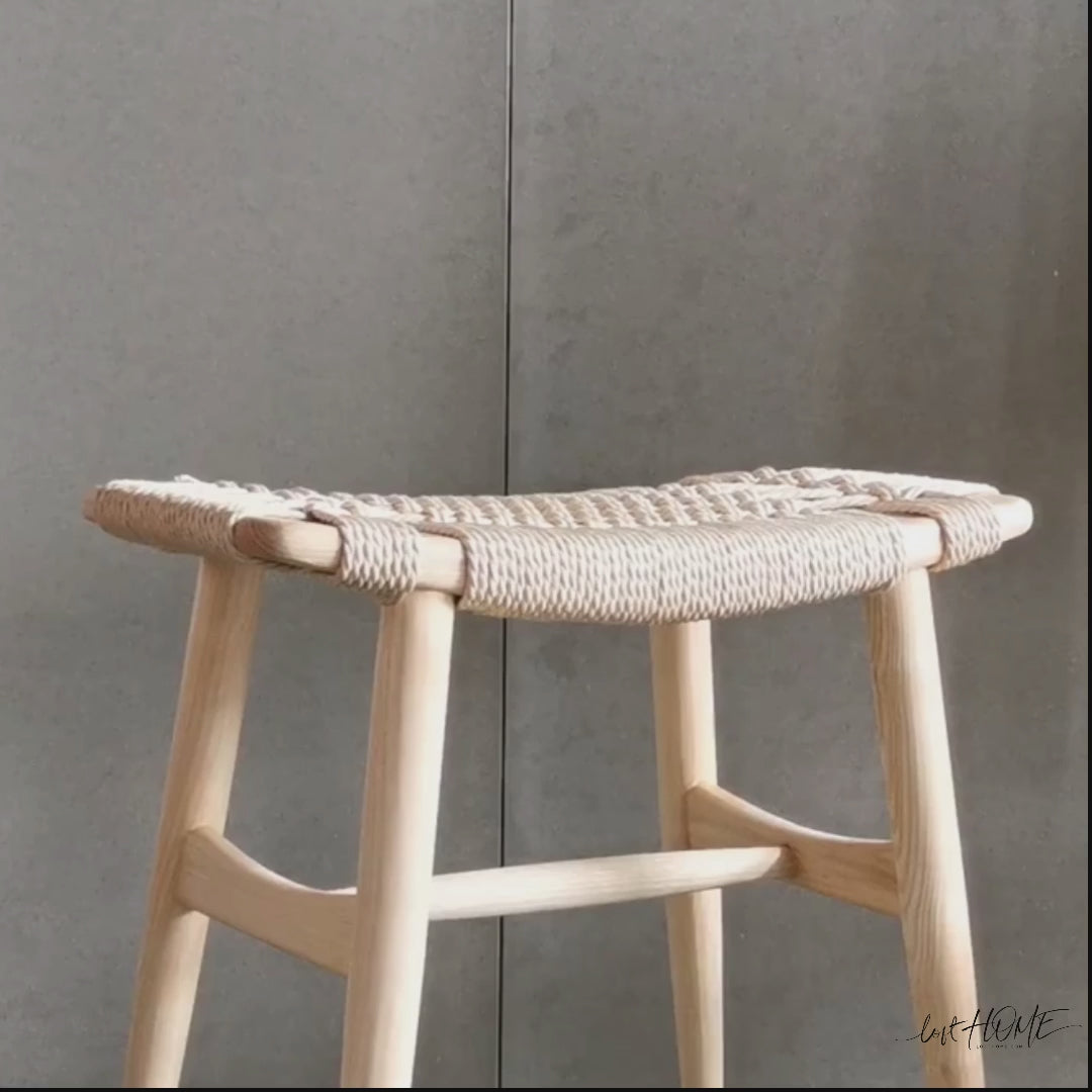 Japandi wood woven rope dining stool woven detail 12.