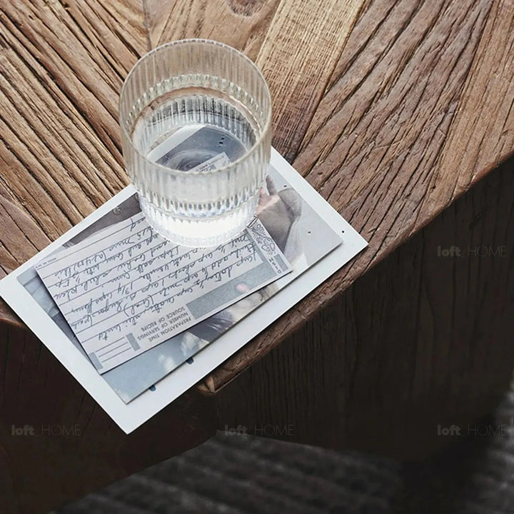 Rustic elm wood coffee table hexagon elm material variants.