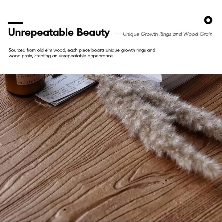 Rustic elm wood coffee table northern elm in details.