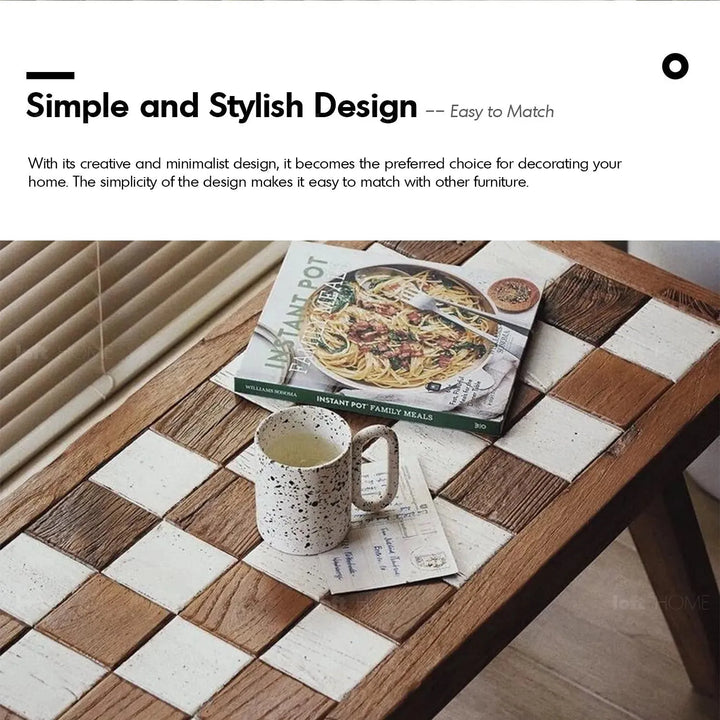 Rustic elm wood dining bench chess elm with context.