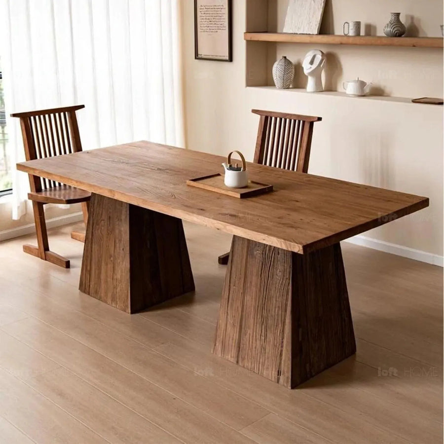 Rustic elm wood dining table balance elm primary product view.