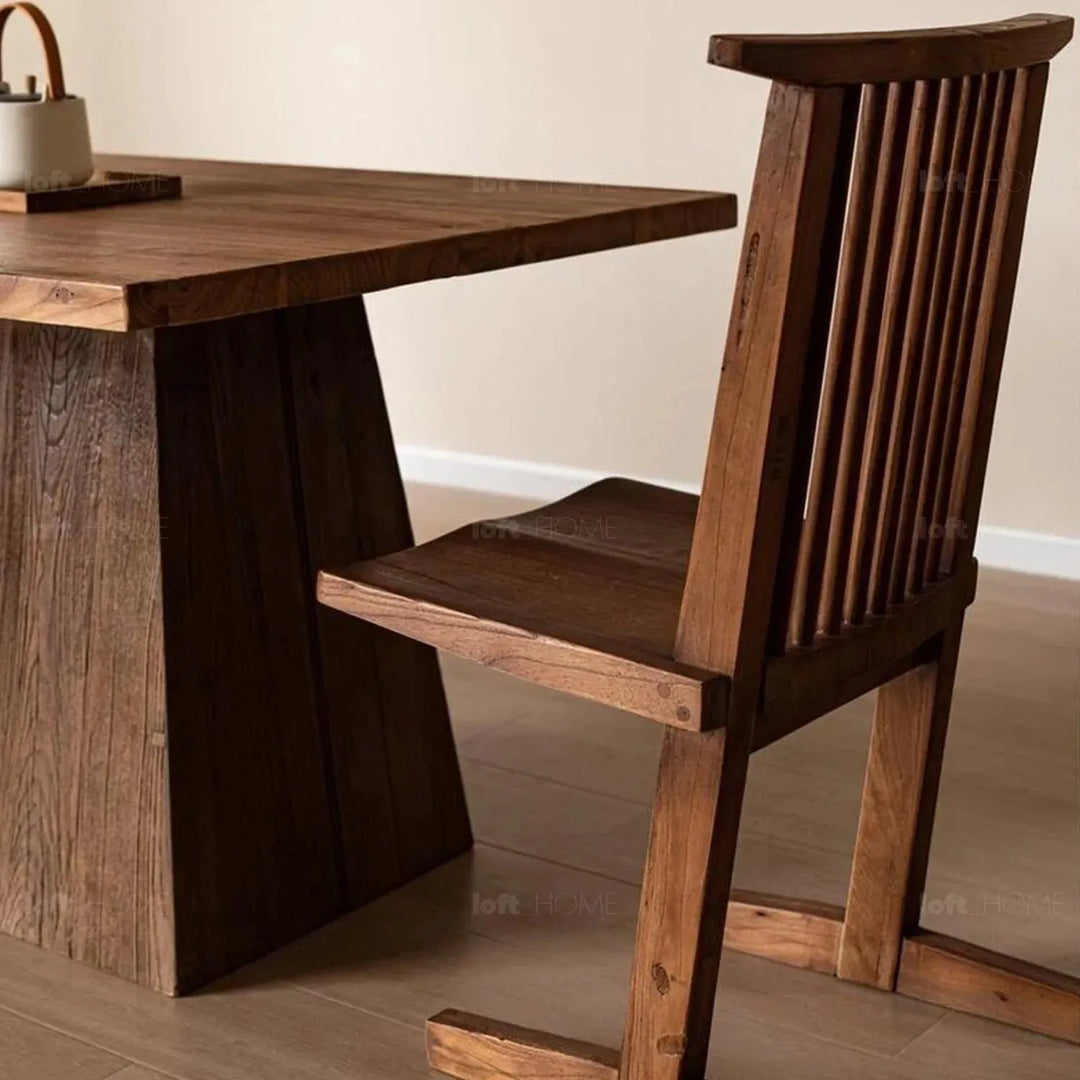 Rustic elm wood dining table balance elm material variants.