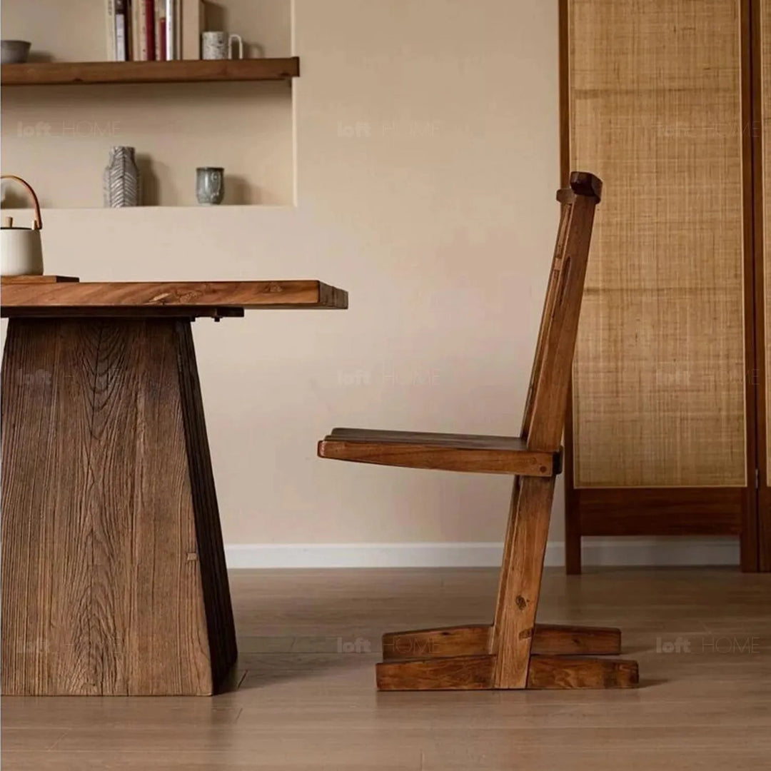 Rustic elm wood dining table balance elm in details.