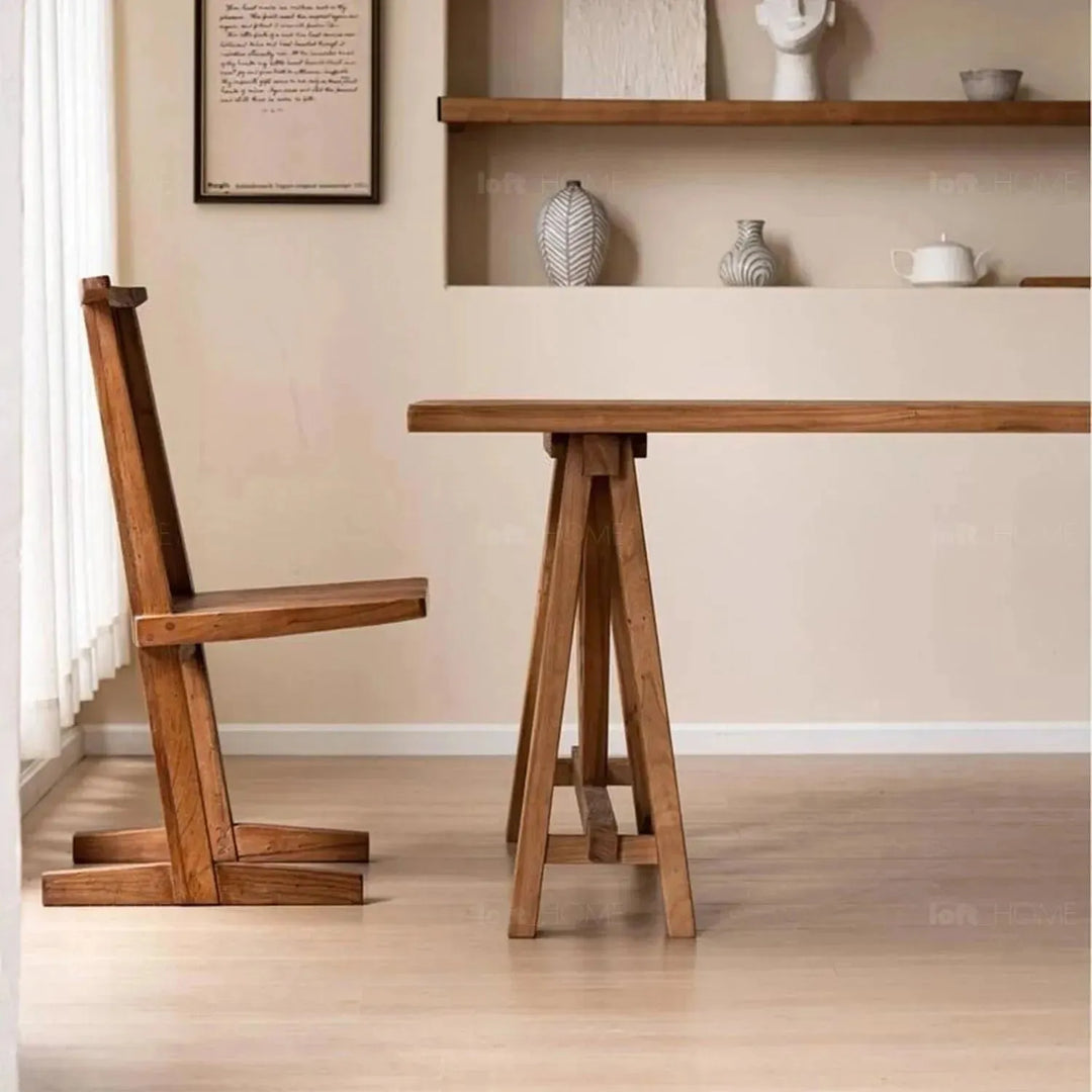 Rustic elm wood dining table craft elm in details.