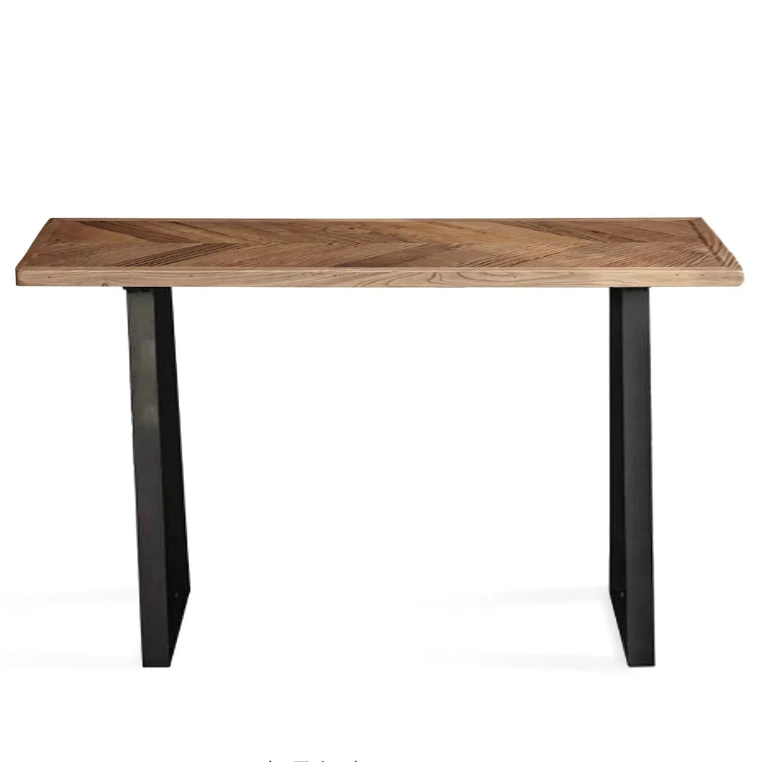 Rustic elm wood dining table fishbone elm in white background.