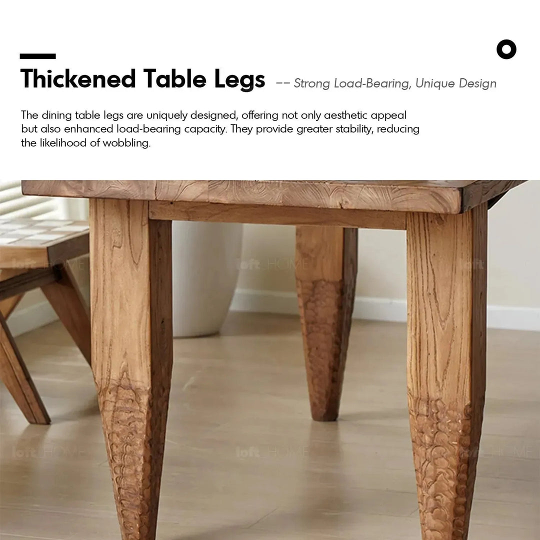 Rustic elm wood dining table kirin elm in still life.