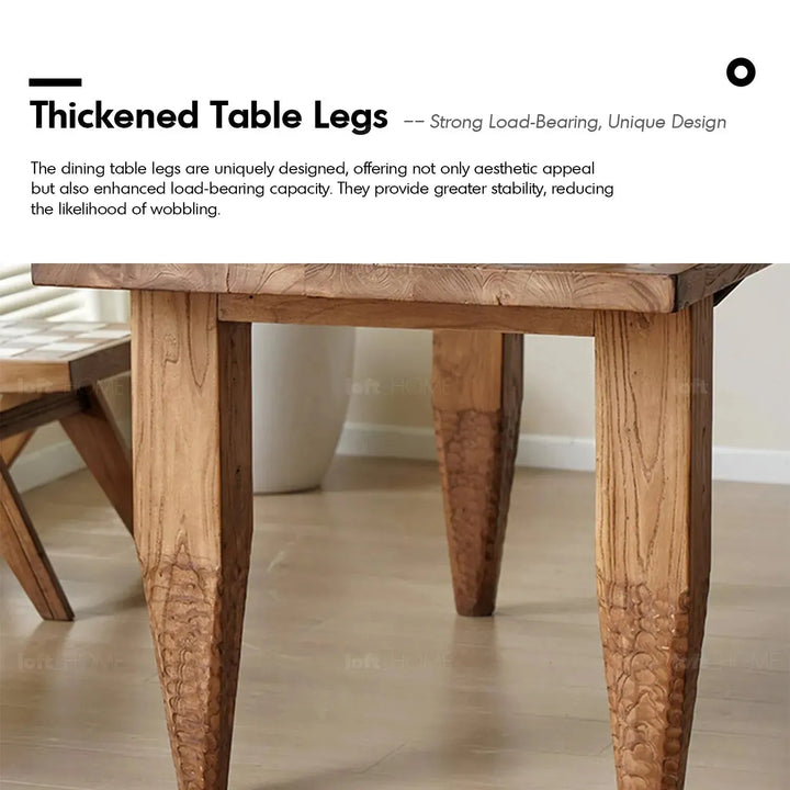 Rustic elm wood dining table kirin elm in still life.