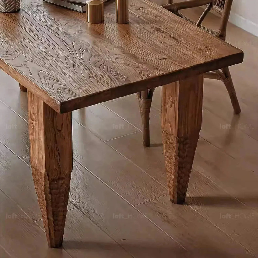 Rustic elm wood dining table kirin elm with context.