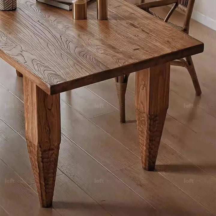 Rustic elm wood dining table kirin elm with context.