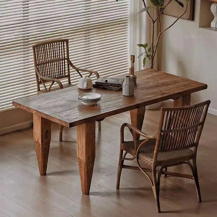 Rustic elm wood dining table kirin elm material variants.