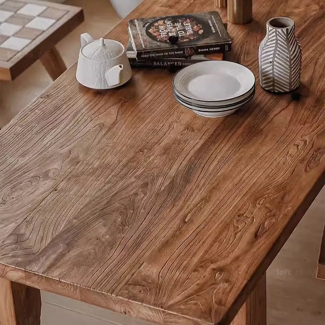 Rustic elm wood dining table kirin elm in real life style.