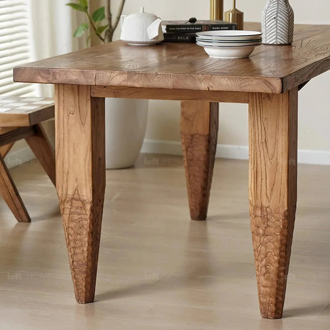 Rustic elm wood dining table kirin elm in details.