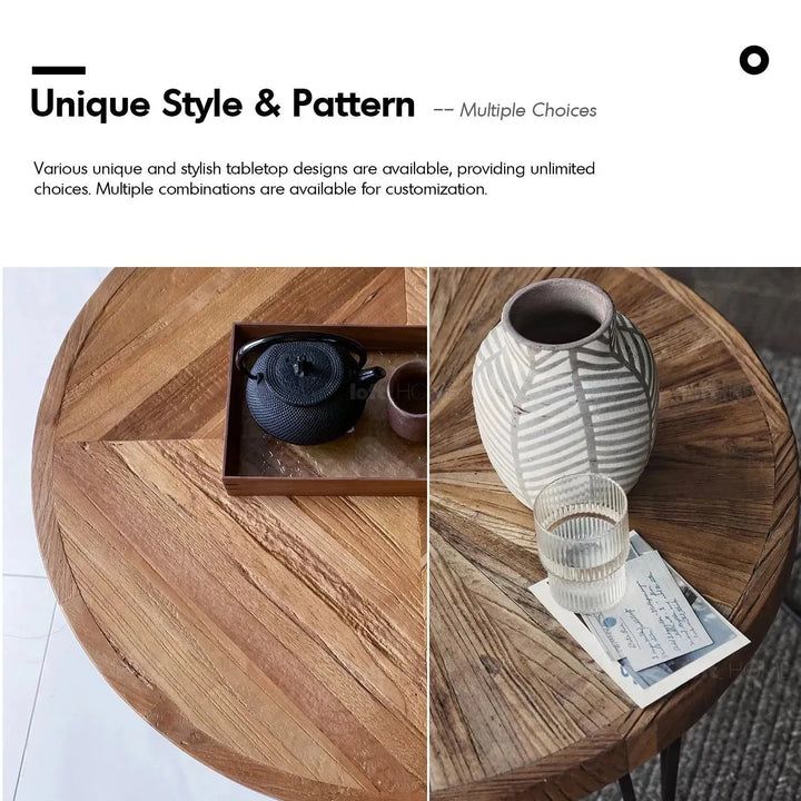 Rustic elm wood foldable round coffee table eclipse elm detail 2.