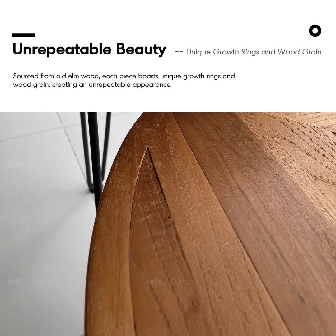 Rustic elm wood foldable round coffee table eclipse elm detail 1.