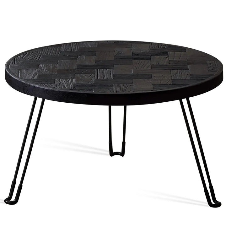 Rustic elm wood foldable round coffee table eclipse elm in white background.