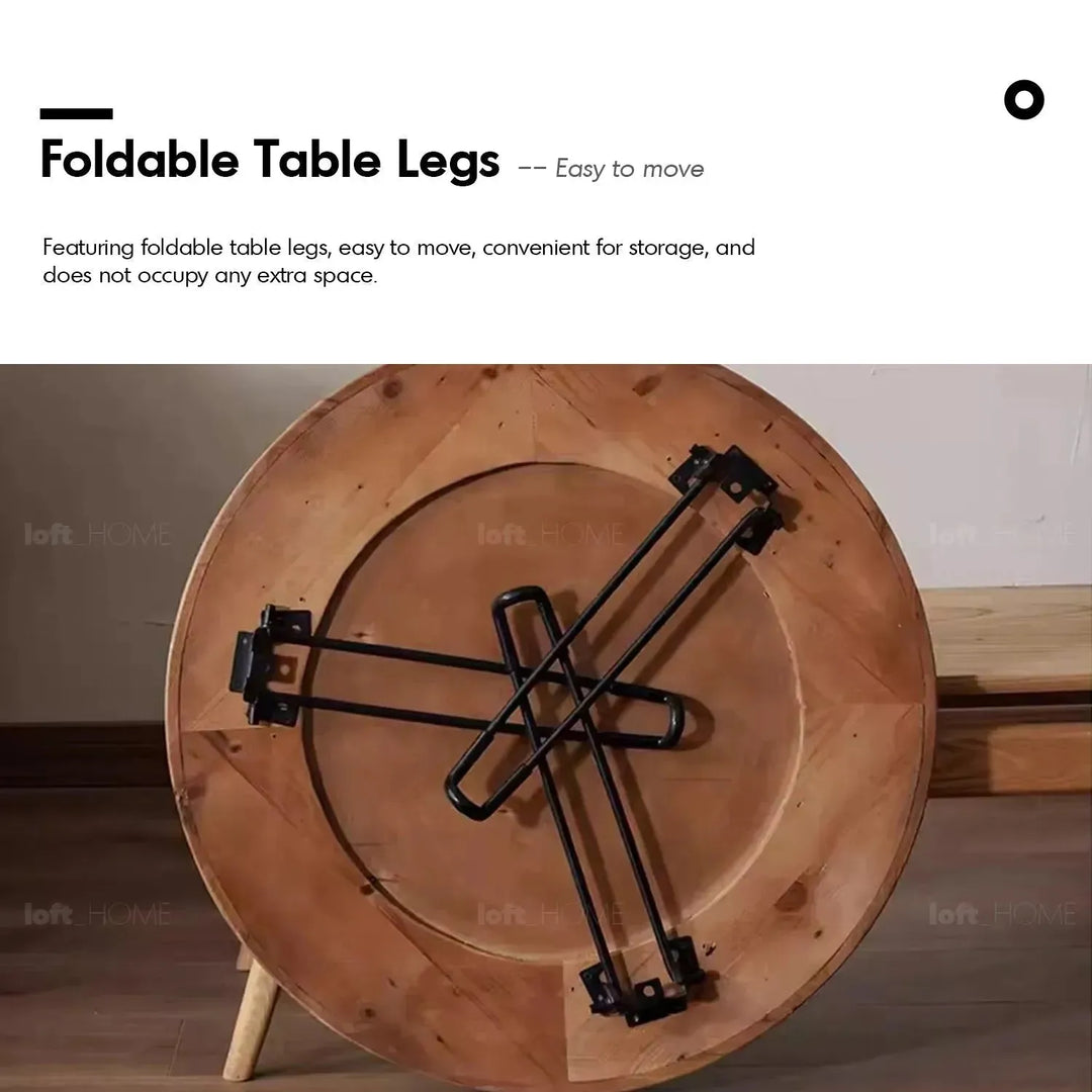 Rustic elm wood foldable round coffee table eclipse elm detail 3.