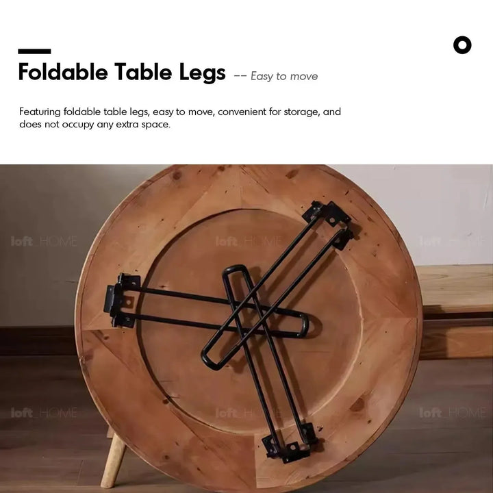 Rustic elm wood foldable round coffee table eclipse elm detail 3.