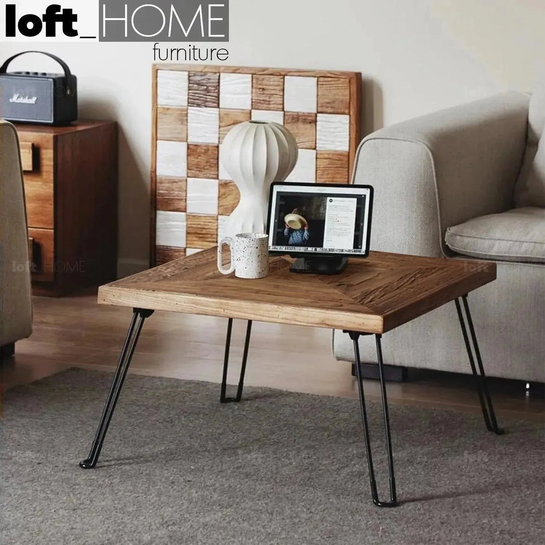 Rustic elm wood foldable square coffee table zenith elm primary product view.