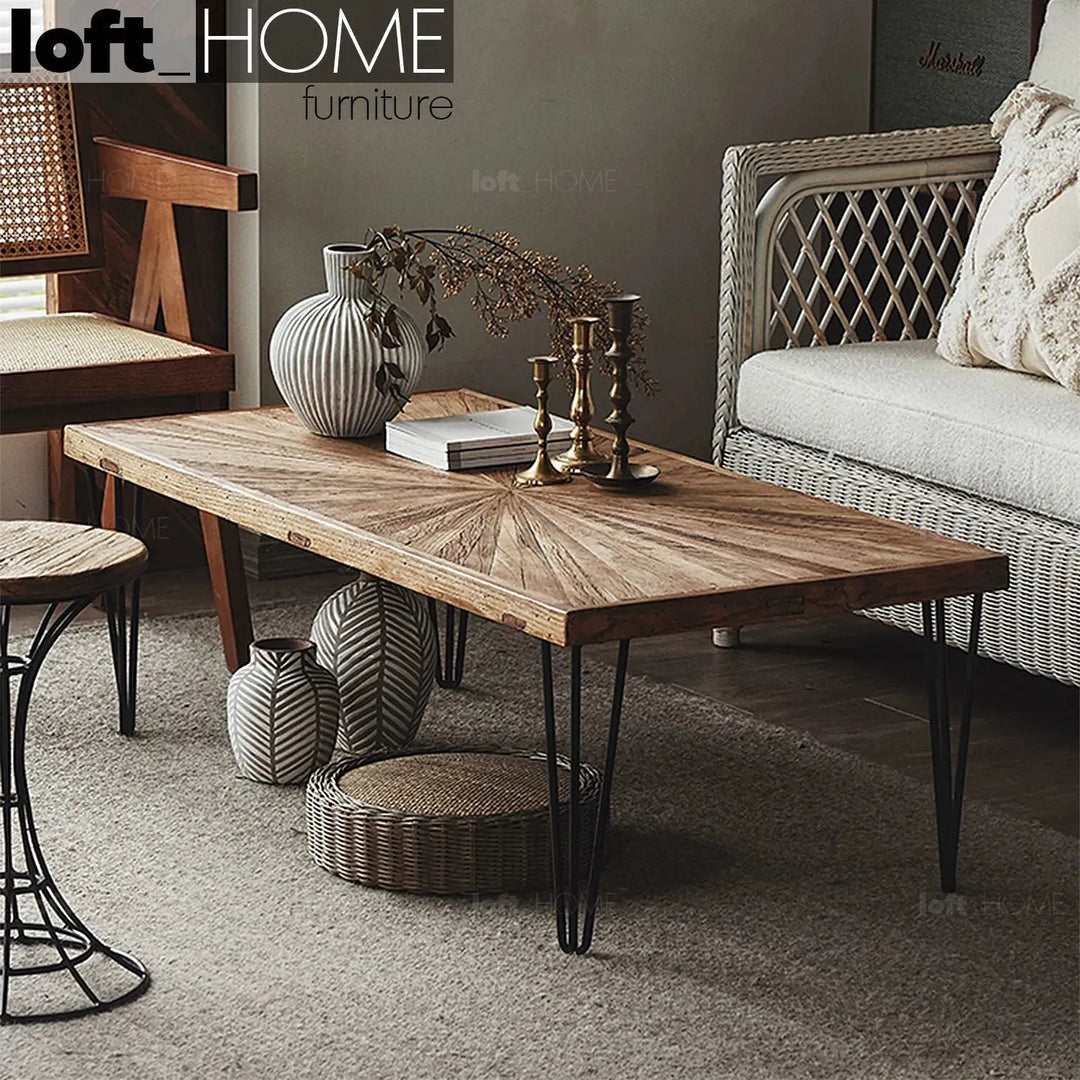 Rustic elm wood rectangle coffee table ascend elm primary product view.