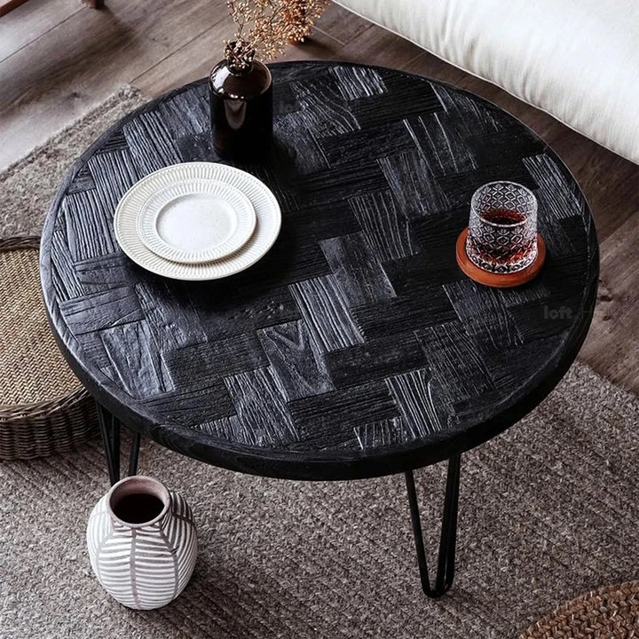 Rustic elm wood round coffee table aura elm environmental situation.