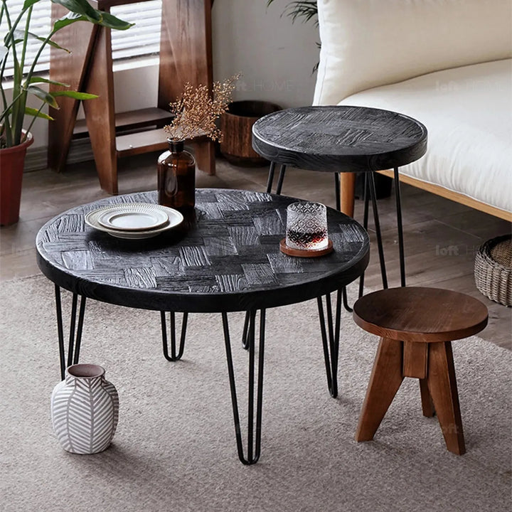 Rustic elm wood round side table eclat elm material variants.