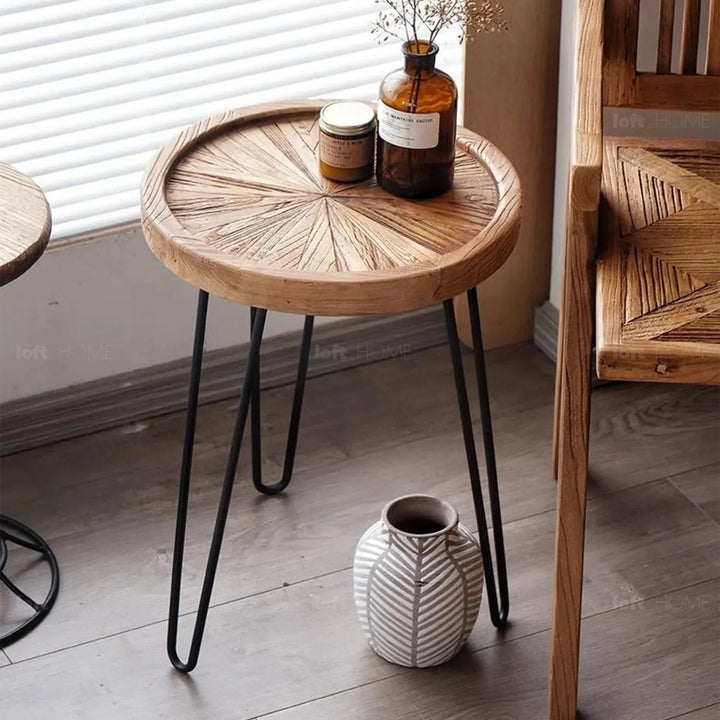 Rustic elm wood round side table eclat elm environmental situation.