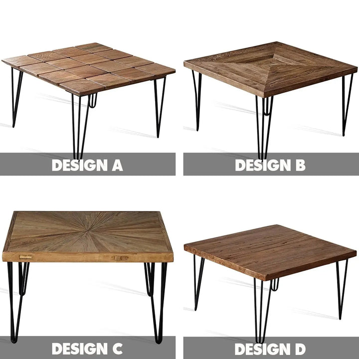 Rustic elm wood square coffee table vertigo elm color swatches.