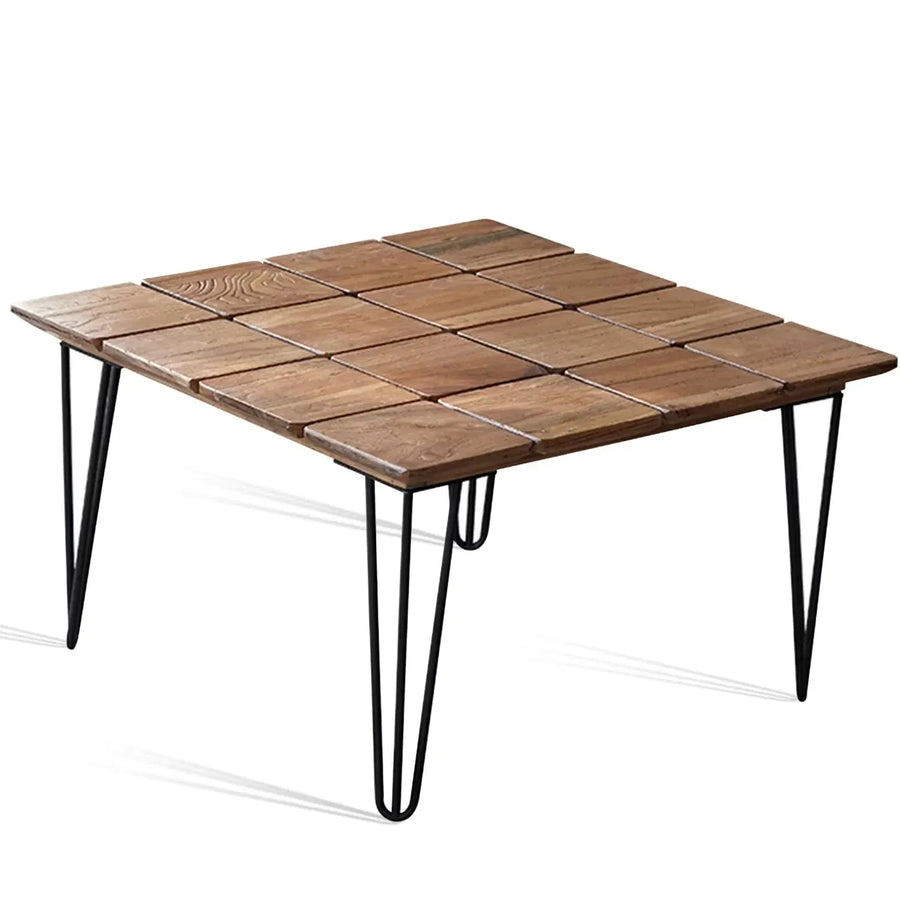 Rustic elm wood square coffee table vertigo elm in white background.