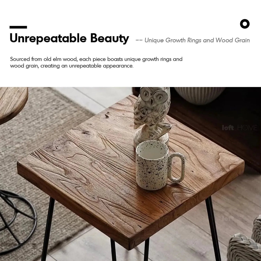 Rustic elm wood square side table velvet elm conceptual design.