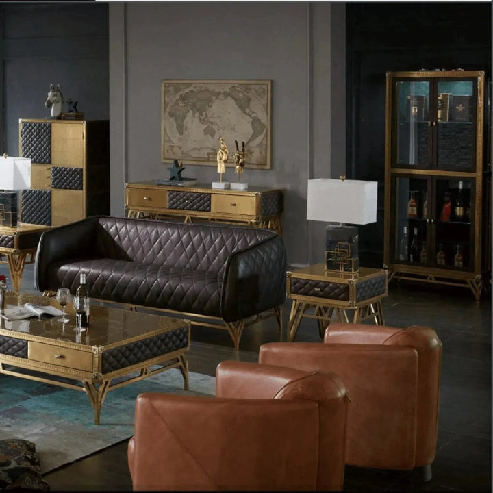 Vintage genuine leather display shelf osmond primary product view.