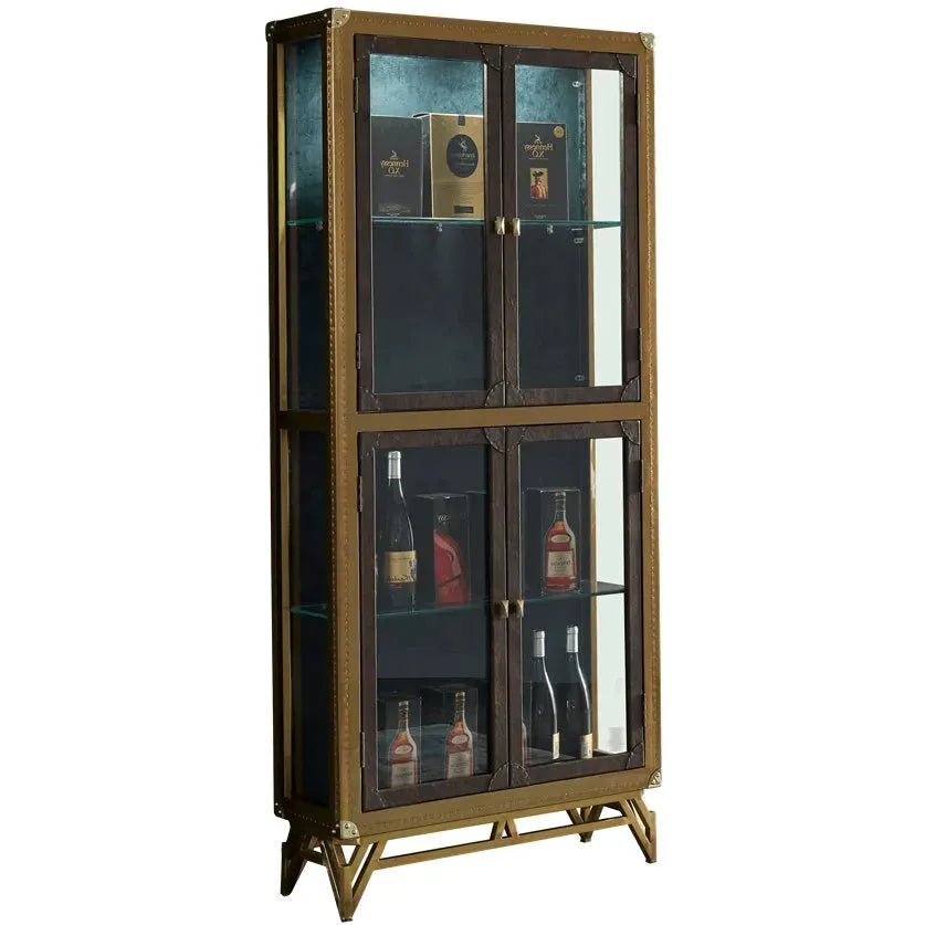 Vintage genuine leather display shelf osmond in white background.