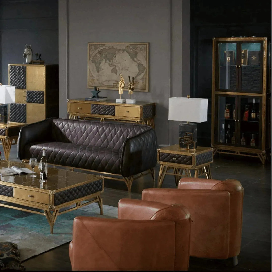 Vintage genuine leather side table osmond primary product view.