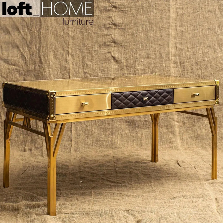 Vintage genuine leather study table osmond with context.