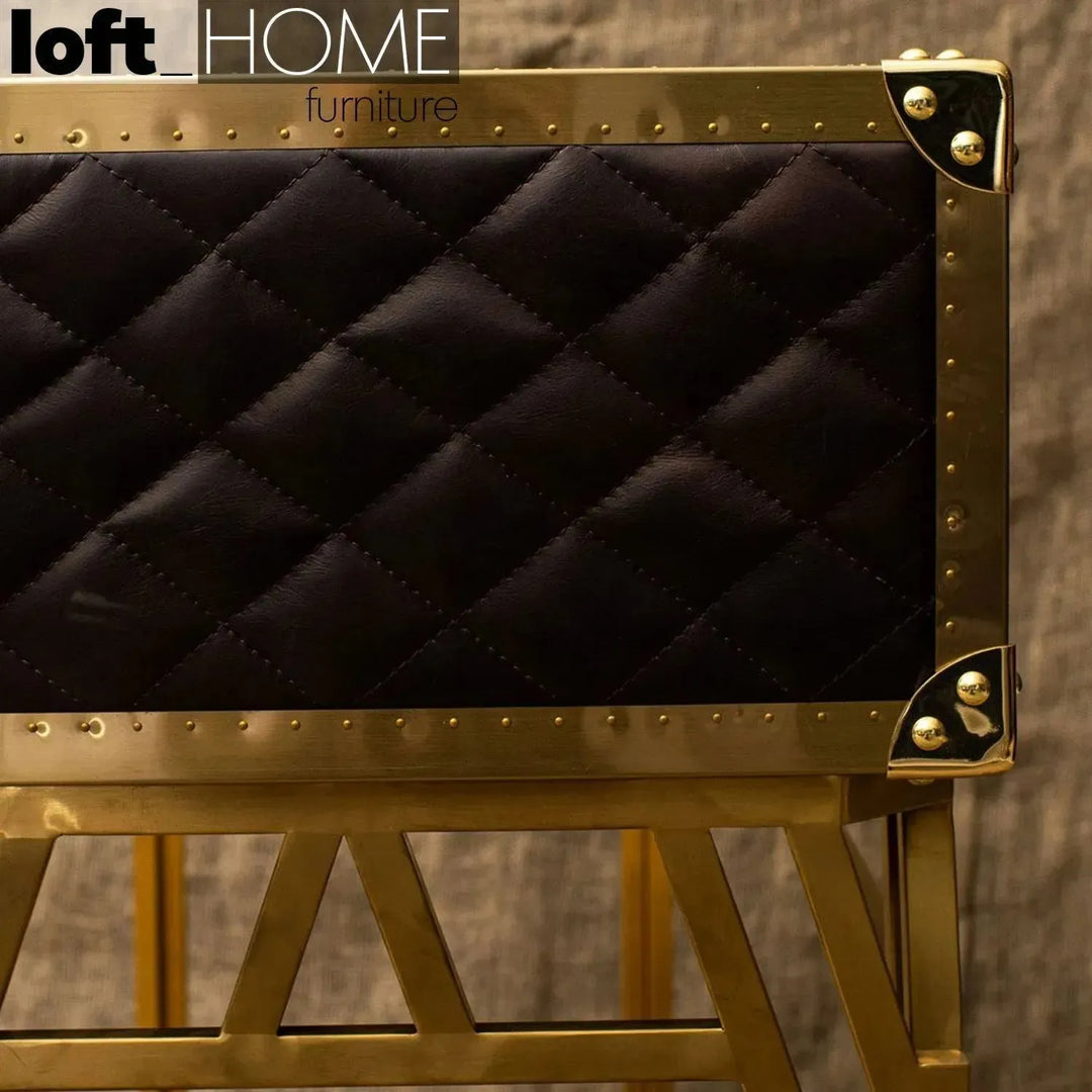 Vintage genuine leather study table osmond in close up details.