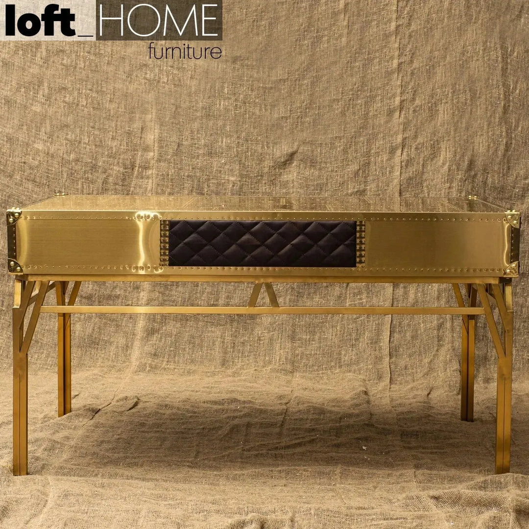 Vintage genuine leather study table osmond in real life style.