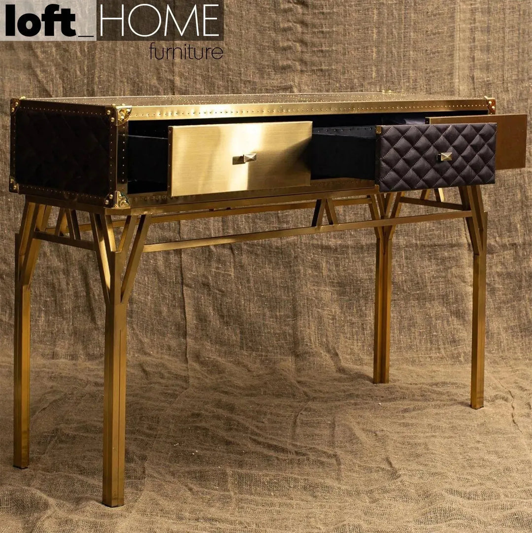 Vintage genuine leather study table osmond in real life style.