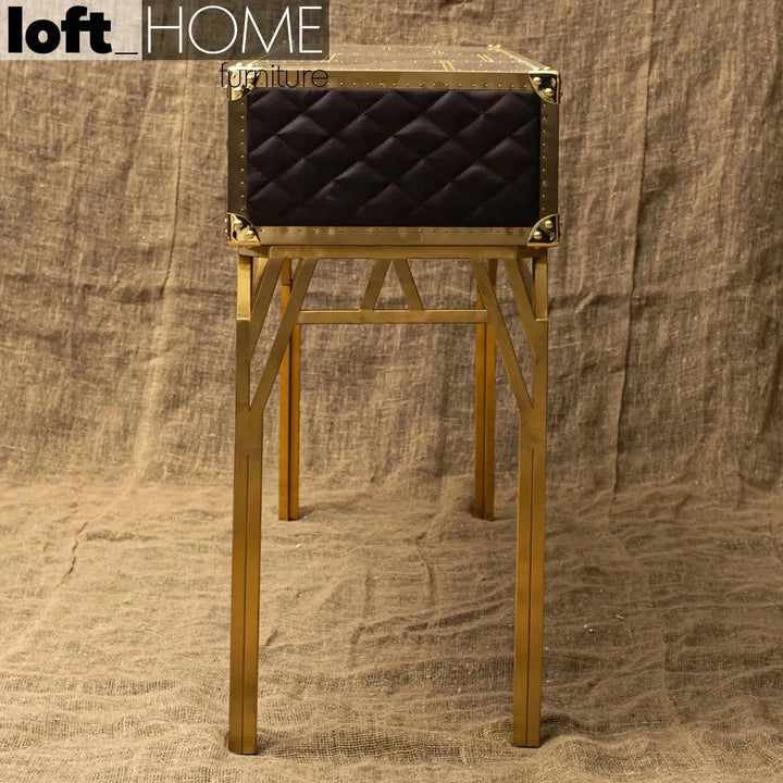 Vintage genuine leather study table osmond in details.