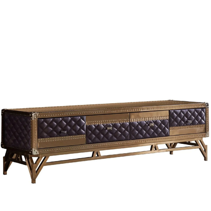 Vintage genuine leather tv console osmond in white background.